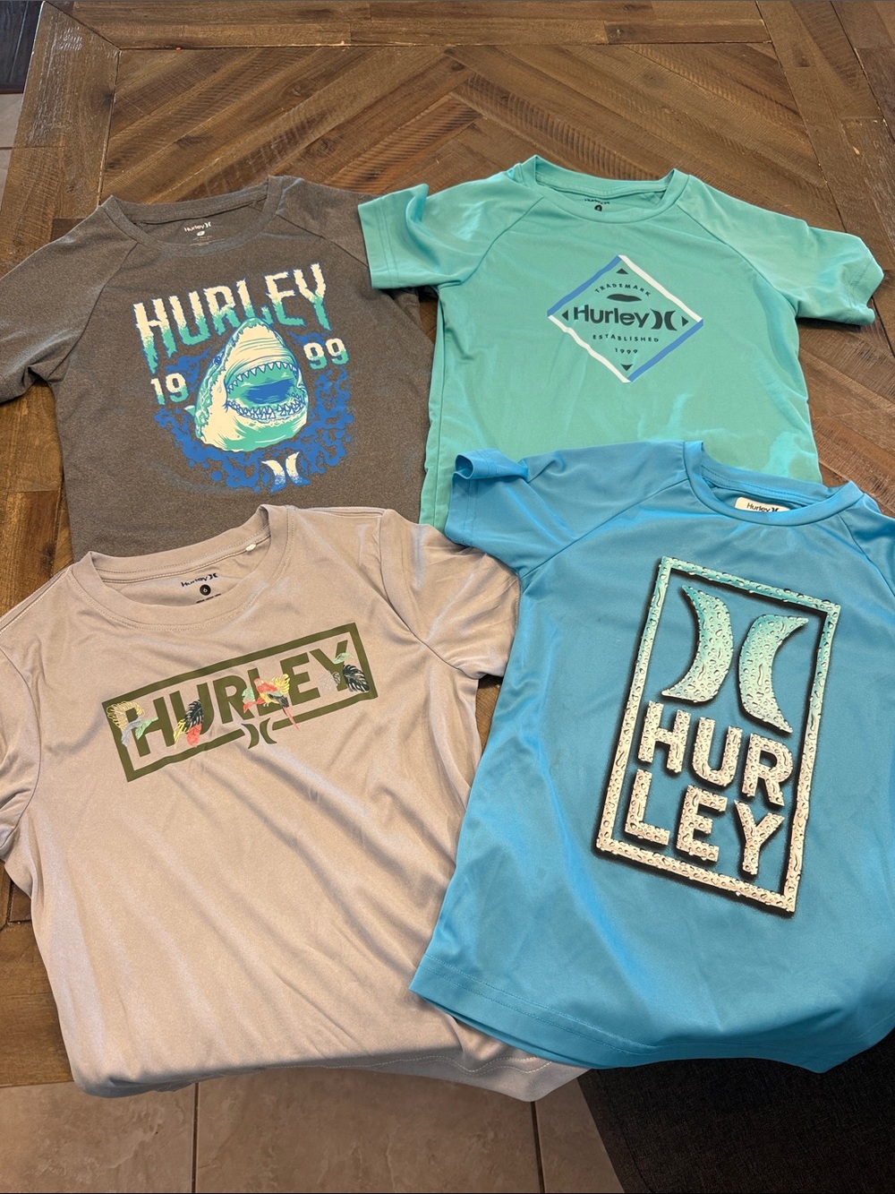 Hurley Kids Short-Sleeve Dri-Fit Graphic Tees - Teal, Aqua, Gray, Light Blue